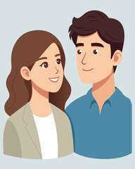 Obraz premium Young Couple Portrait Flat Illustration, Casual Relationship Character Vector