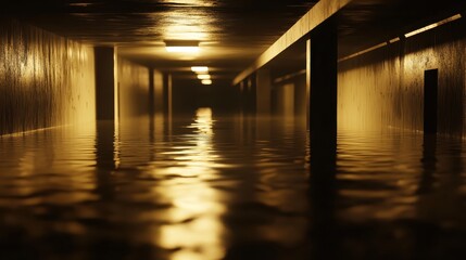 Submerged transportation tunnel with water and reflections