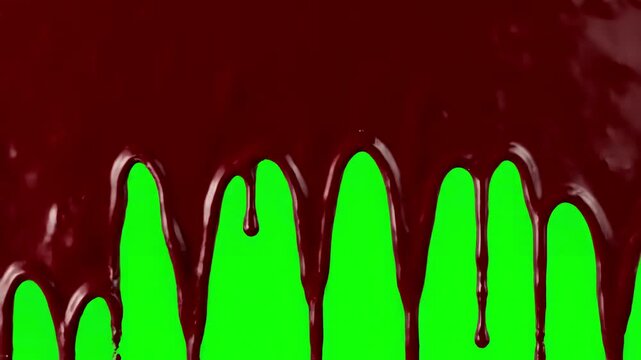 Green Screen red blood dripping down along the transition on background scene 1 with distortion, overlay, glitch, static noise, scan lines black background, 4k animated video loop