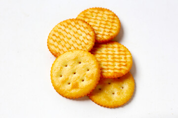 Round cracker isolated on white background