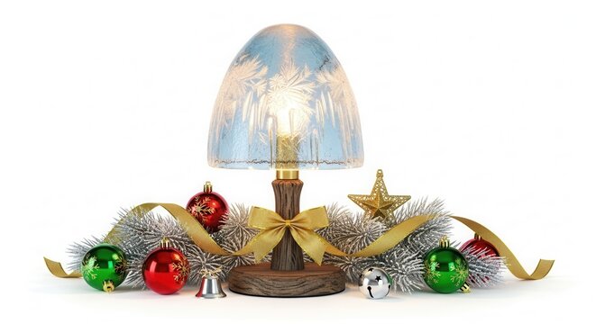 Decorative Christmas lamp with festive ornaments on a white background