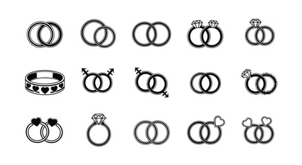 Wedding rings vector set engagement marriage love celebration ceremony
