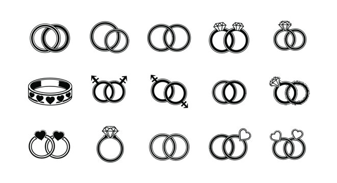 Wedding rings vector set engagement marriage love celebration ceremony