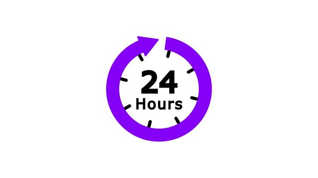 24 hours clock with circle arrow and the numbers change from 1 to 24. video animation on alpha channel background, Clock timer, time passage waiting time animation (4K) | 24 hours