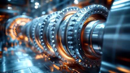 Close-up of rotating gears in a futuristic machine - Powered by Adobe