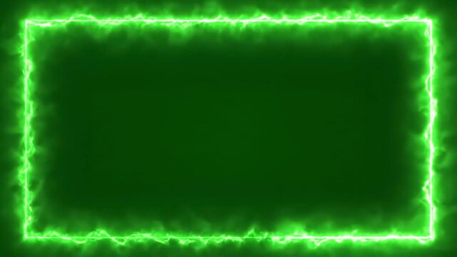 Green Screen seamless looping lightning neon energy frame background or border on scene 1 with distortion, overlay, glitch, static noise, scan lines black background, 4k animated video loop
