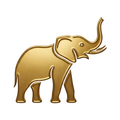 Elegant golden elephant silhouette with trunk raised against a stark black background
