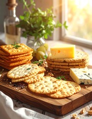 Artisanal Crackers and Cheese Platter with Rosemary and Nuts