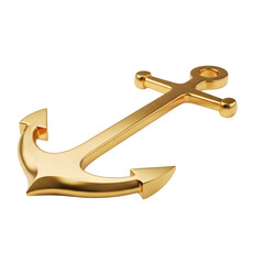 Shiny polished brass anchor isolated on a stark black background with a nautical theme