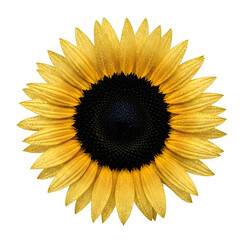 Vibrant yellow sunflower with a dark center isolated on a stark black background