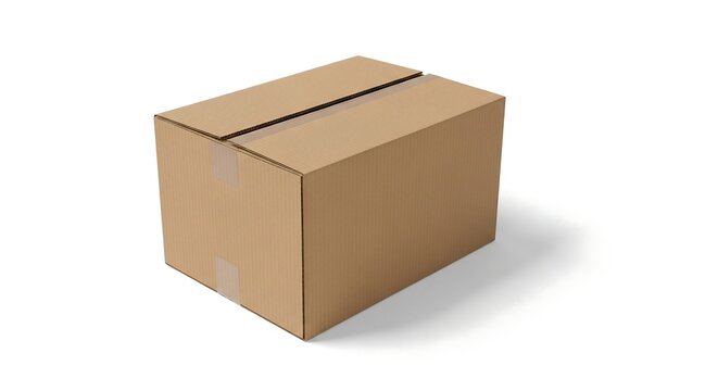A simple brown cardboard shipping box isolated on a clean white background with a subtle shadow