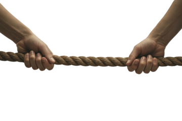 Two hands pulling a rope isolated on transparent background