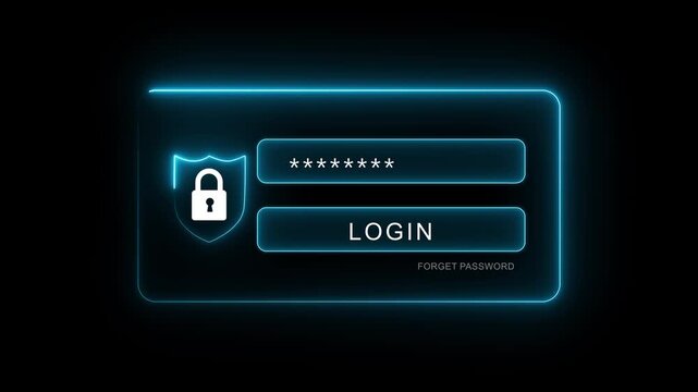 Security password login online concept Hands typing and entering username and password of social media, log in with smartphone to an online bank account, neon line holography frame. 4k