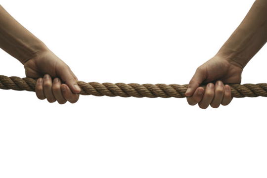 Two hands pulling a rope isolated on transparent background