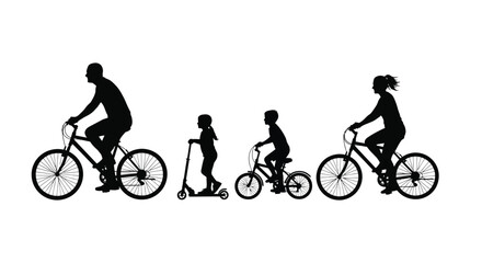 Fototapeta premium Family biking silhouette illustration for outdoor recreation concept