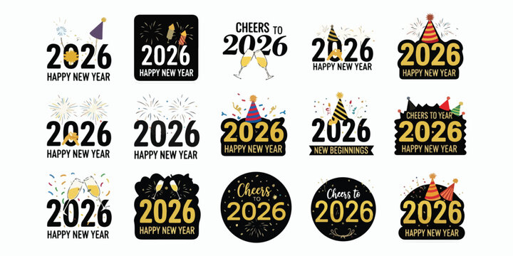 Happy new year 2026 celebration graphic with festive elements