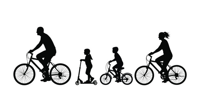 Family biking silhouette illustration for outdoor recreation concept