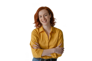 Young woman with red hair isolated on transparent background