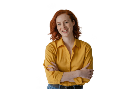 Young woman with red hair isolated on transparent background