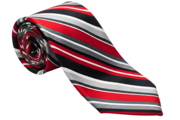 Striped tie isolated on transparent background, rolled up