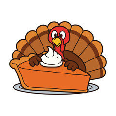 Cute Turkey Mascot Holding Pie Slice
