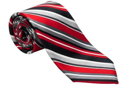 Striped tie isolated on transparent background, rolled up