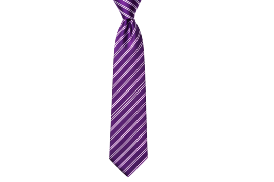 Purple tie with white stripes isolated on transparent background