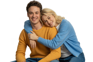 Young couple hugging isolated on transparent background