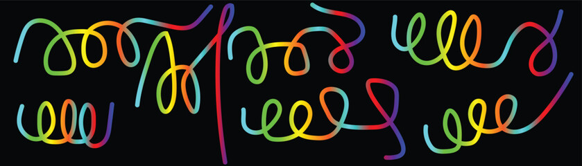 Abstract neon gradient spirals on black background – vector illustration
