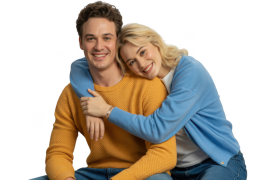 Young couple hugging isolated on transparent background