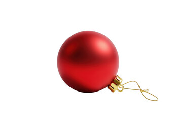 A single, plain red christmas ornament with a gold string, isolated on a transparent background