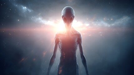Naklejka premium Alien Creature in Futuristic Space with Glowing Cosmic Background
