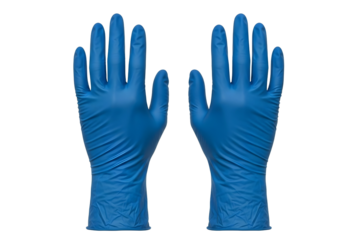 Pair of blue nitrile gloves isolated on transparent background