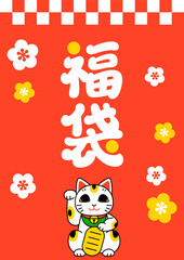 福袋のパッケージデザイン（招き猫と市松模様横向き）