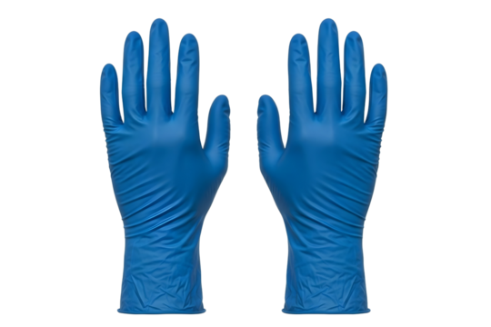 Pair of blue nitrile gloves isolated on transparent background