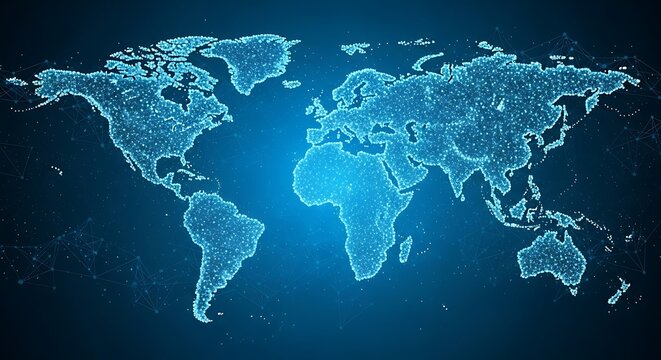 Stunning global network visualization with interconnected dots showcasing worldwide connectivity and digital communication, perfect for technology and business contexts - Powered by Adobe