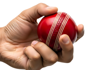 Hand holding a cricket ball isolated on transparent background