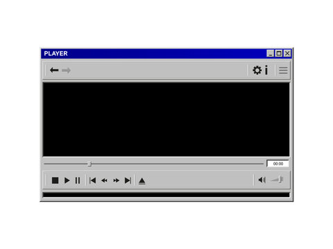 Vintage Windows video player interface featuring retro playback controls, nostalgic design layout, and classic old-school UI elements perfect for multimedia-themed digital artwork projects.