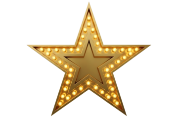 Golden star with light bulbs isolated on transparent background