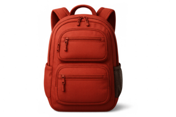 Red backpack on transparent background, carrying essentials for school, travel, hiking, and everyday adventure