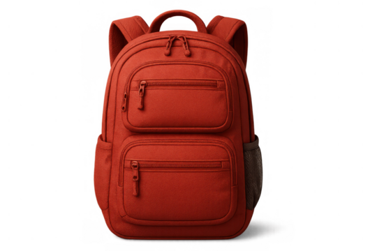 Red backpack on transparent background, carrying essentials for school, travel, hiking, and everyday adventure