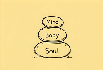 Mind Body Soul Balance Concept. Stacked Stones Illustration, Wellness Holistic Health Symbol Graphic Illustration