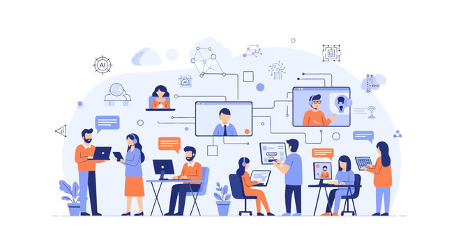 dynamic team collaboration and remote work solution illustration - Powered by Adobe