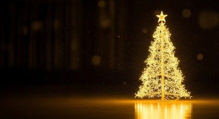 Sparkling golden light tree for festive holiday season background celebration