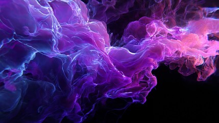 An ethereal cloud of purple and pink smoke gracefully drifts against a dark background, creating a dreamy and mysterious atmosphere with a touch of elegance and intrigue