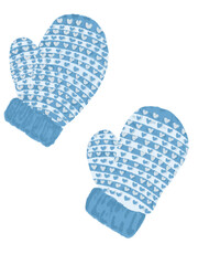 Blue Love Pattern Mittens for Winter Isolated PNG Clip Art with Transparent Background