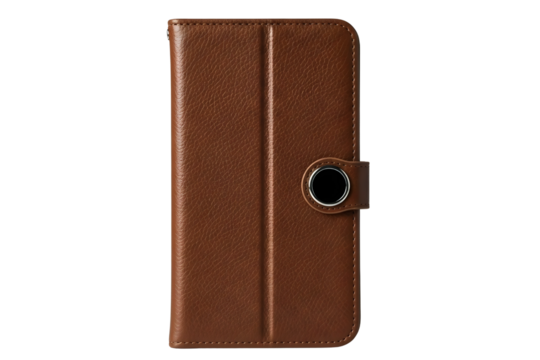 Brown leather phone case isolated on transparent background