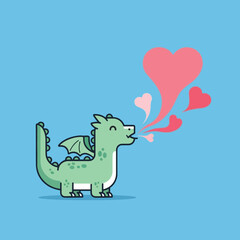 Cute Baby Dragon Breathing Pink Hearts Symbolizing Love and Affection.