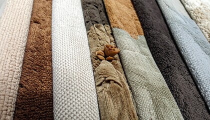 Assortment of various textured fabric rolls in a close-up view
