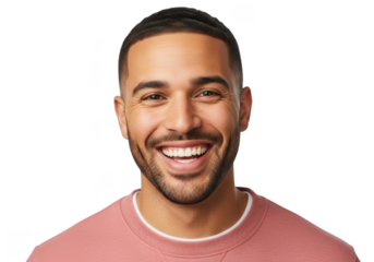 Smiling man wearing pink shirt isolated on transparent background